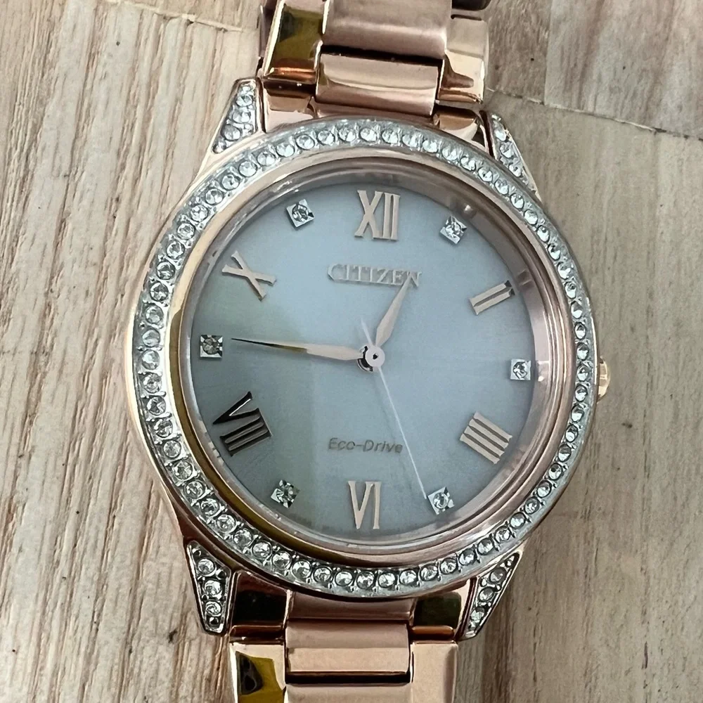 Citizen eco-drive ladies rose gold tone solar dress watch